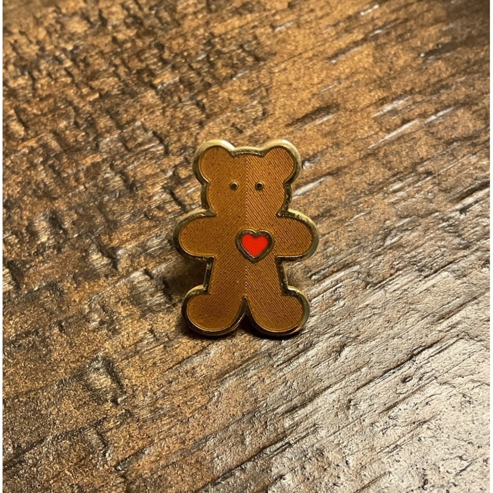 Vtg Hallmark 1986 Brown Teddy Bear Lapel Pin Hat Pinback Brooch Red Heart
